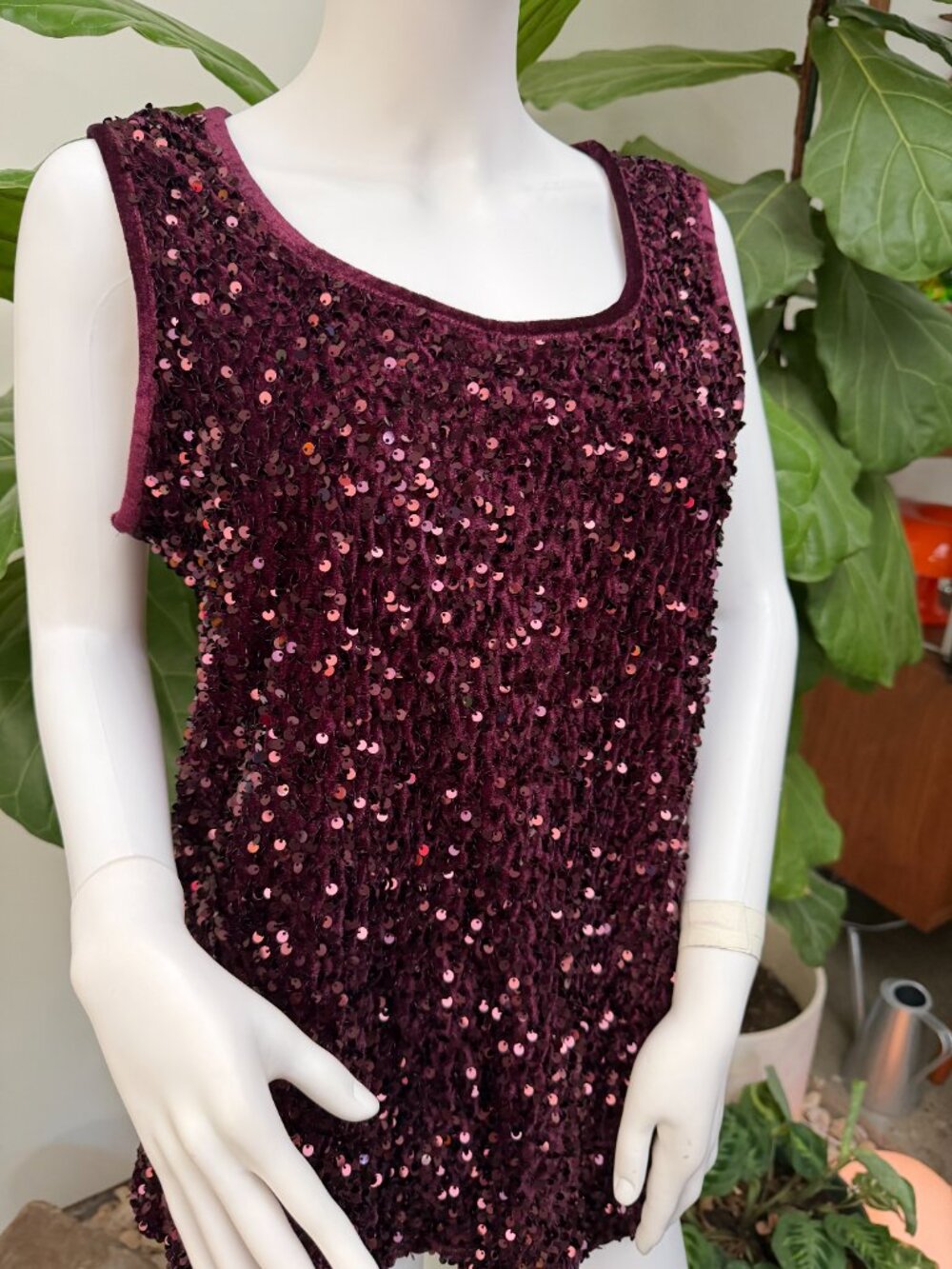 NWOT Nina Leonard Plum Velvet Sequined Wide Leg Pant and Tank Set - M